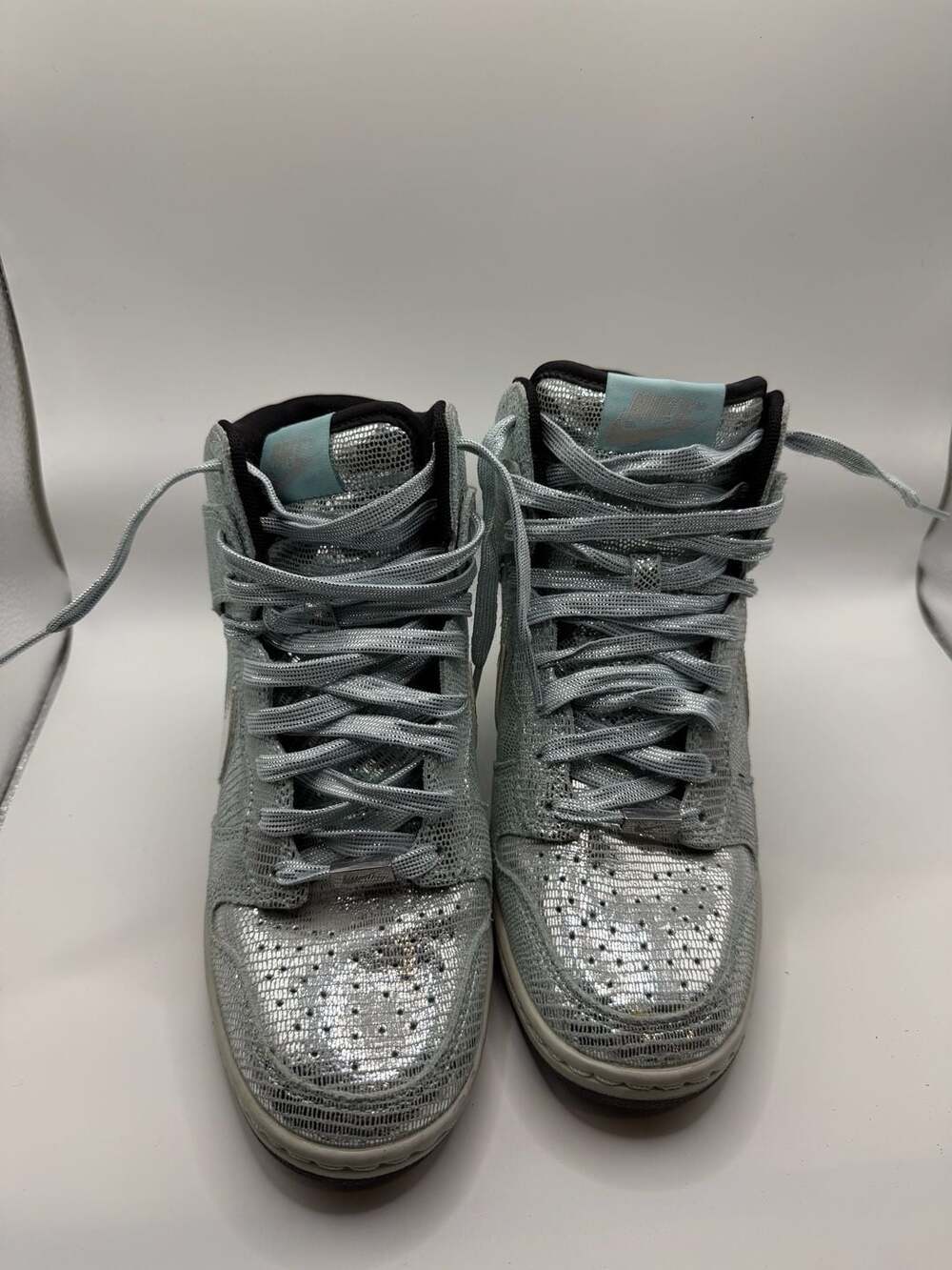 Nike Women's Dunk Sky Hi QS 'Disco Ball' Metallic Silver Wedge Sneakers